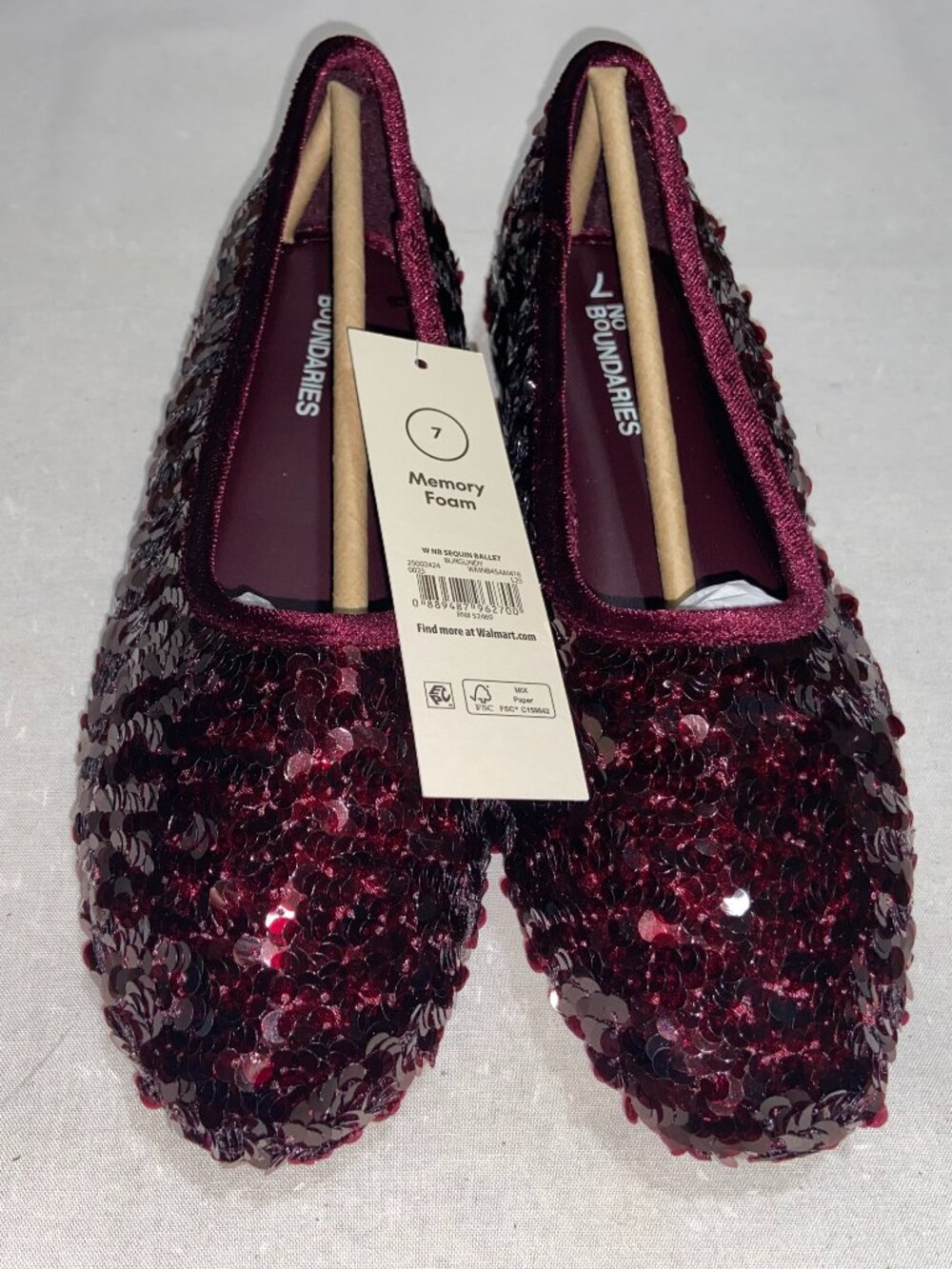 No Boundaries Burgundy Sequin Ballet Flats Slip On Shoes Multi-Size